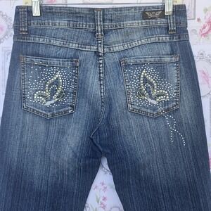 VTG Y2K Women's Faded Flare Jeans Embellished Rhinestone Butterfly 9/10 Fairy